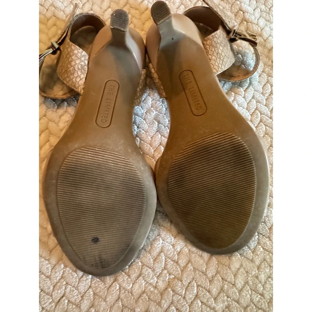 The Limited Penelope Tan Snakeskin Ankle‎ Strap Kitten Heel Sandals Size 8.5 M